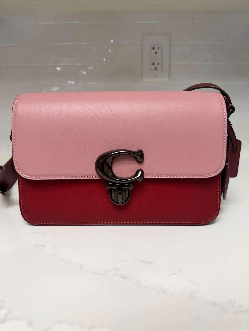 Coach Two-Tone Pink & Burgundy Crossbody with Signature C Lock C6638